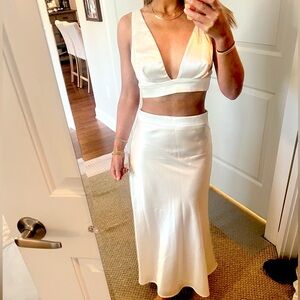 Lulus white satin skirt and tank set